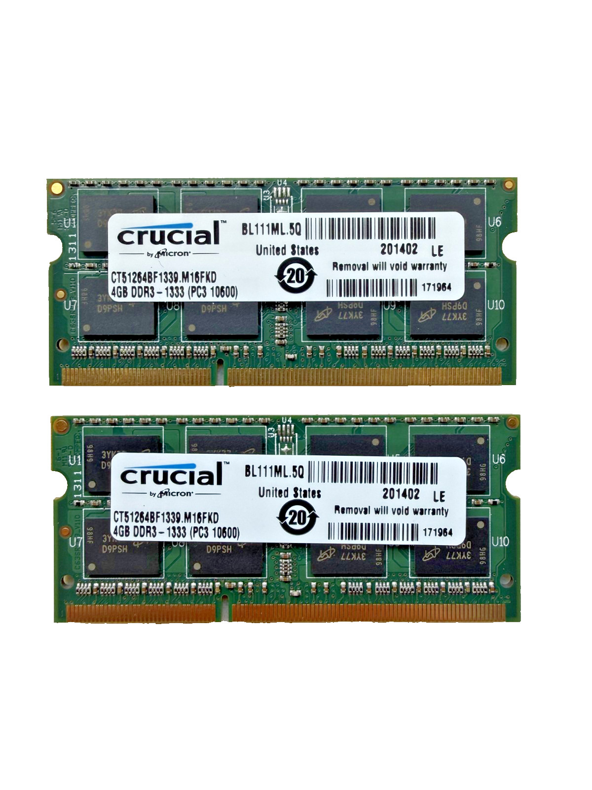 Crucial 8GB KIT 2X 4GB DDR3 1333MHz PC3 10600S Laptop 204Pin SODIMM Memory RAM