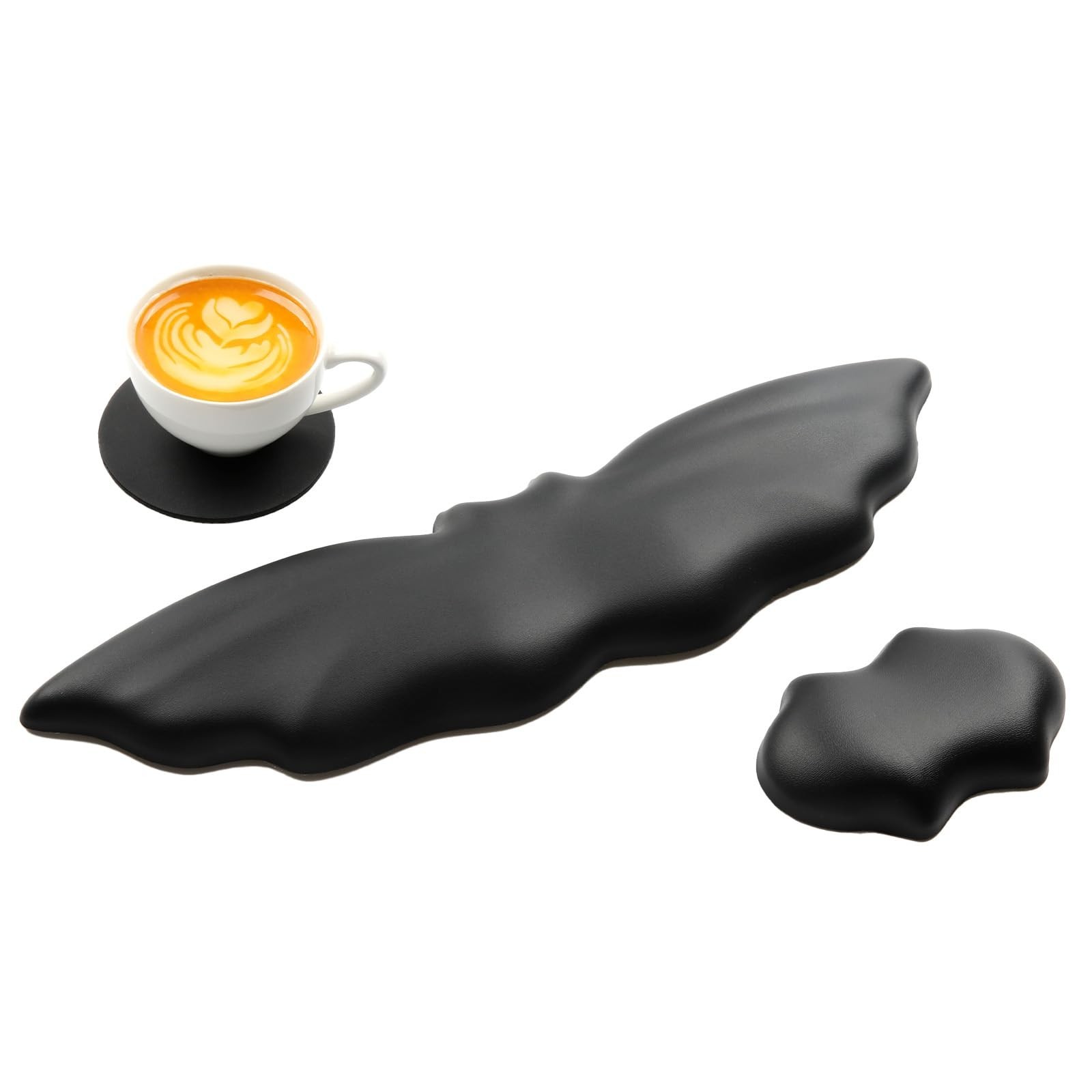 Tscuite Keyboard Wrist Rest - Soft Leather Halloween Bat Design Black