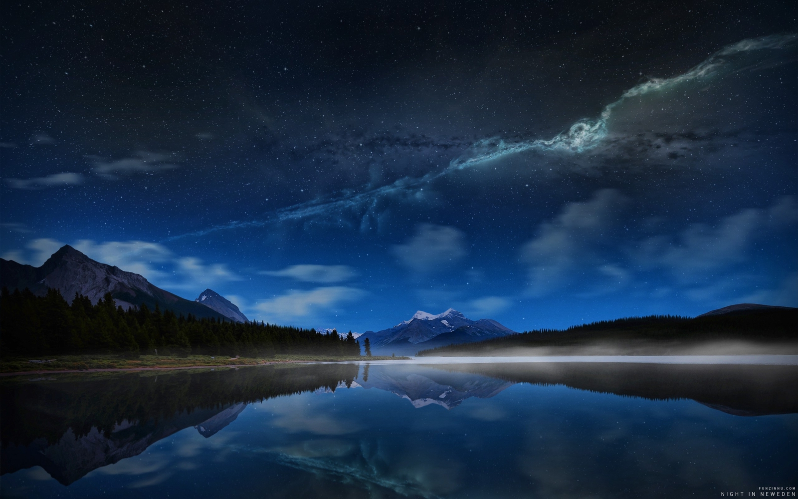 Landscape lake night mountains photo manipulation nature Custom Gaming Mat Desk