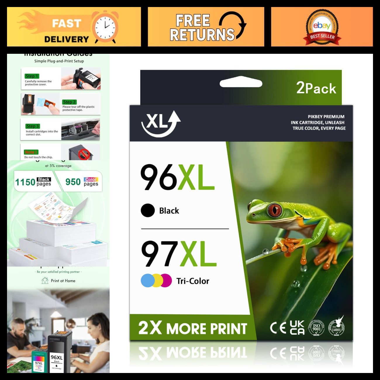 High-Yield Ink Cartridges Combo Pack - 1 Black & 1 Tri-Color, 96XL 97XL, 2-Pack