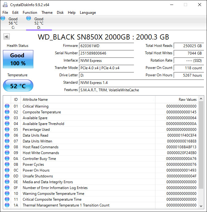 WD_BLACK 2TB SN850X Internal Gaming SSD - Gen4 PCIe, M.2 2280- 100% health