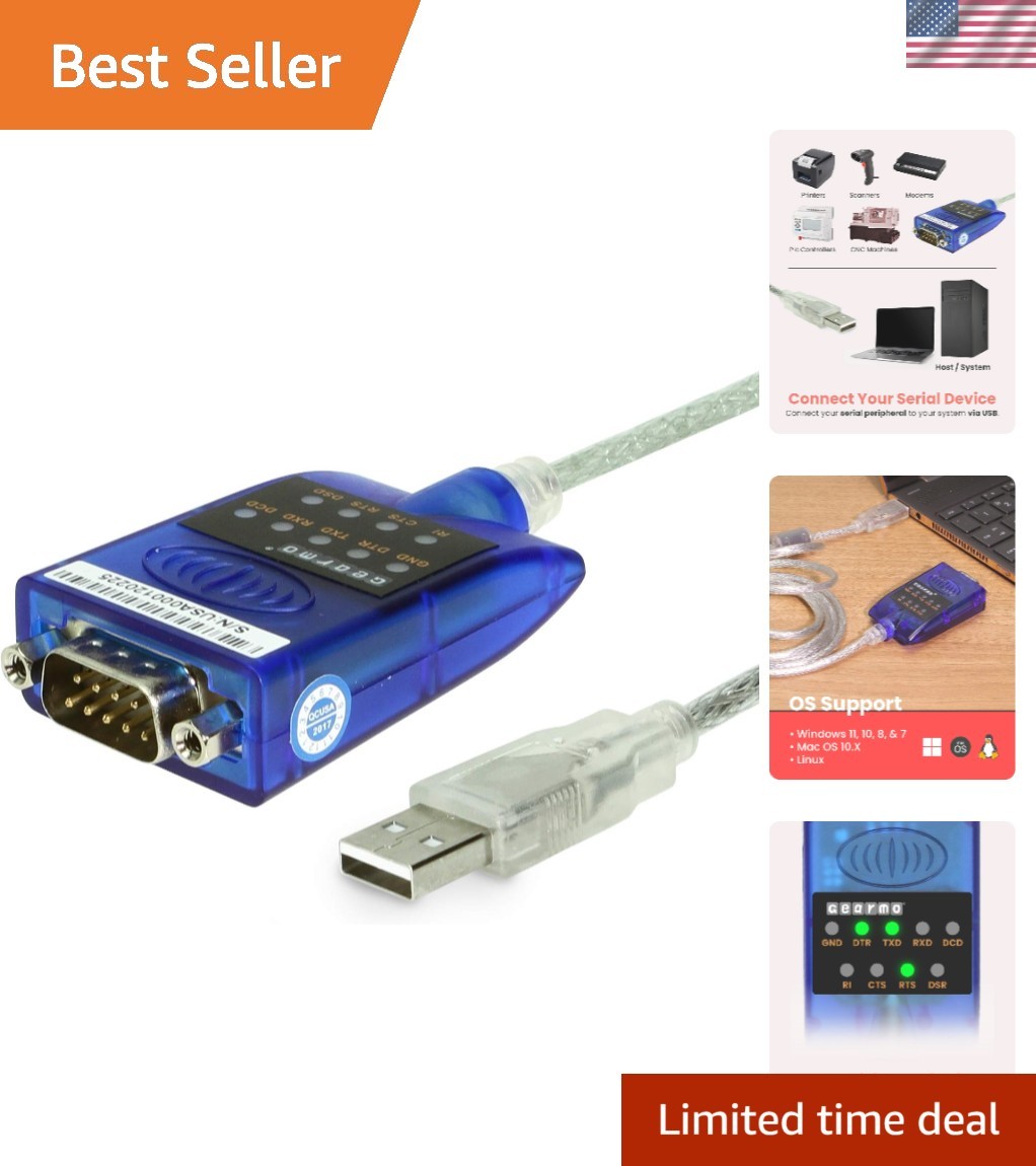 Versatile USB to Serial Adapter with LED Display - Supports Windows & Mac