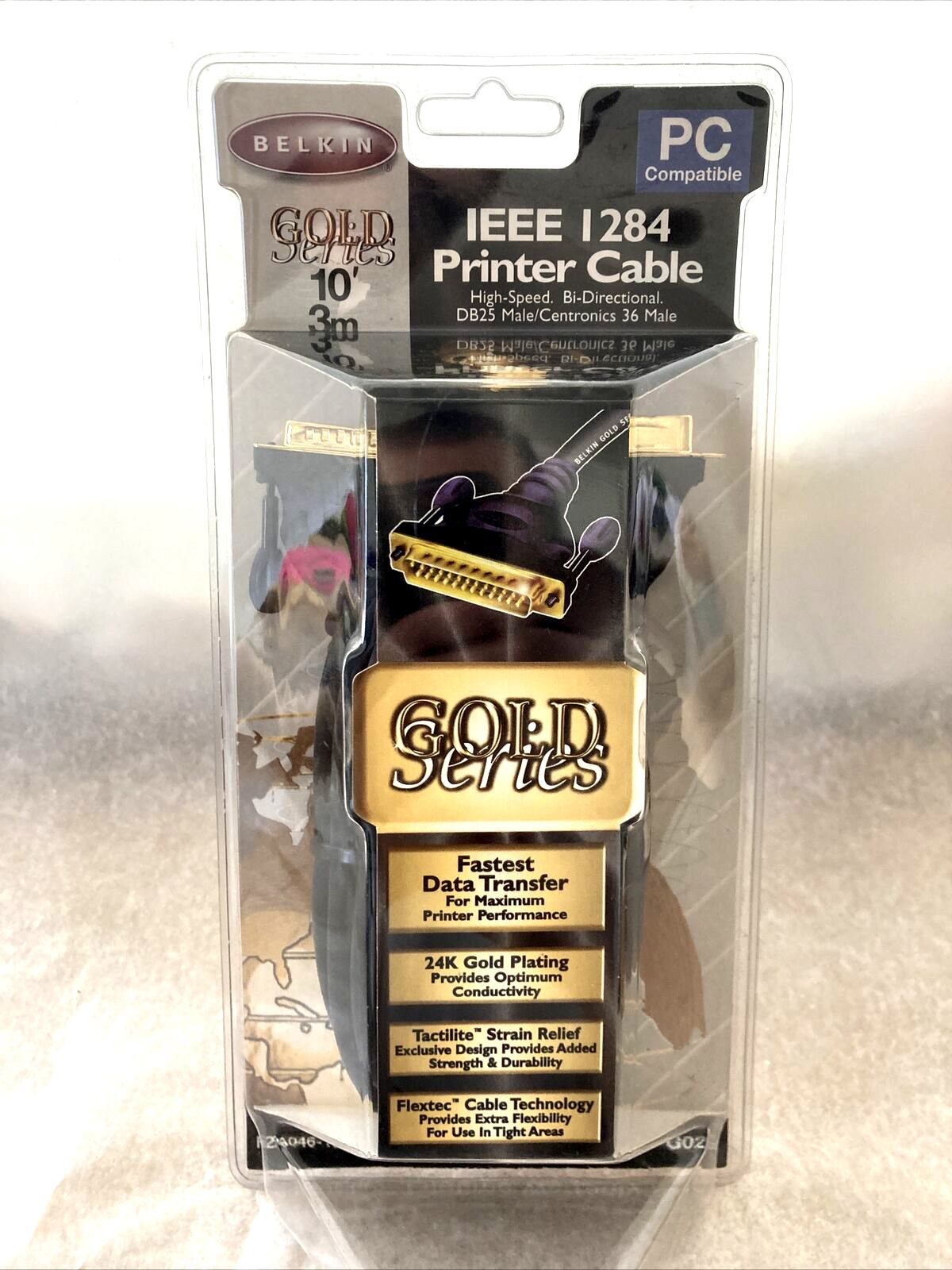 BELKIN IEEE 1284 Printer Cable 10' GOLD DB25 Male/Centronics 36 Male High-Speed