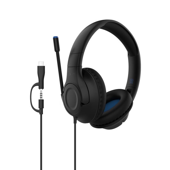 Belkin SoundForm Inspire Kids Headset Wired,  Volume Limited USB-C 3.5mm Black