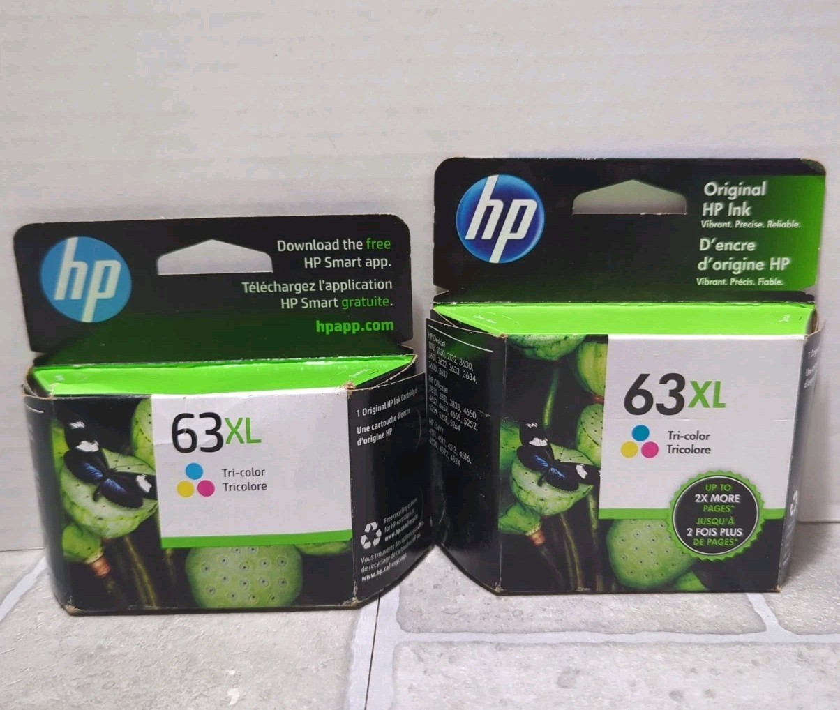 Genuine HP 63XL High Yield Tri-Color Ink Cartridge Dated 2021 And 2024 Lot Of 2