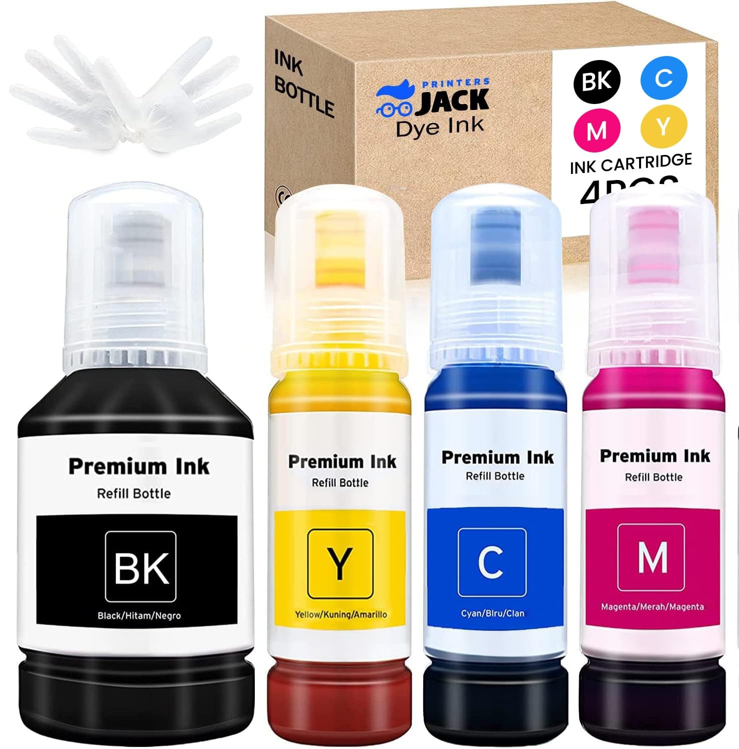 Printers Jack Ink Refill 335ml+T502, 1 Black, 1 Cyan, 1 Magenta, 1 Yellow