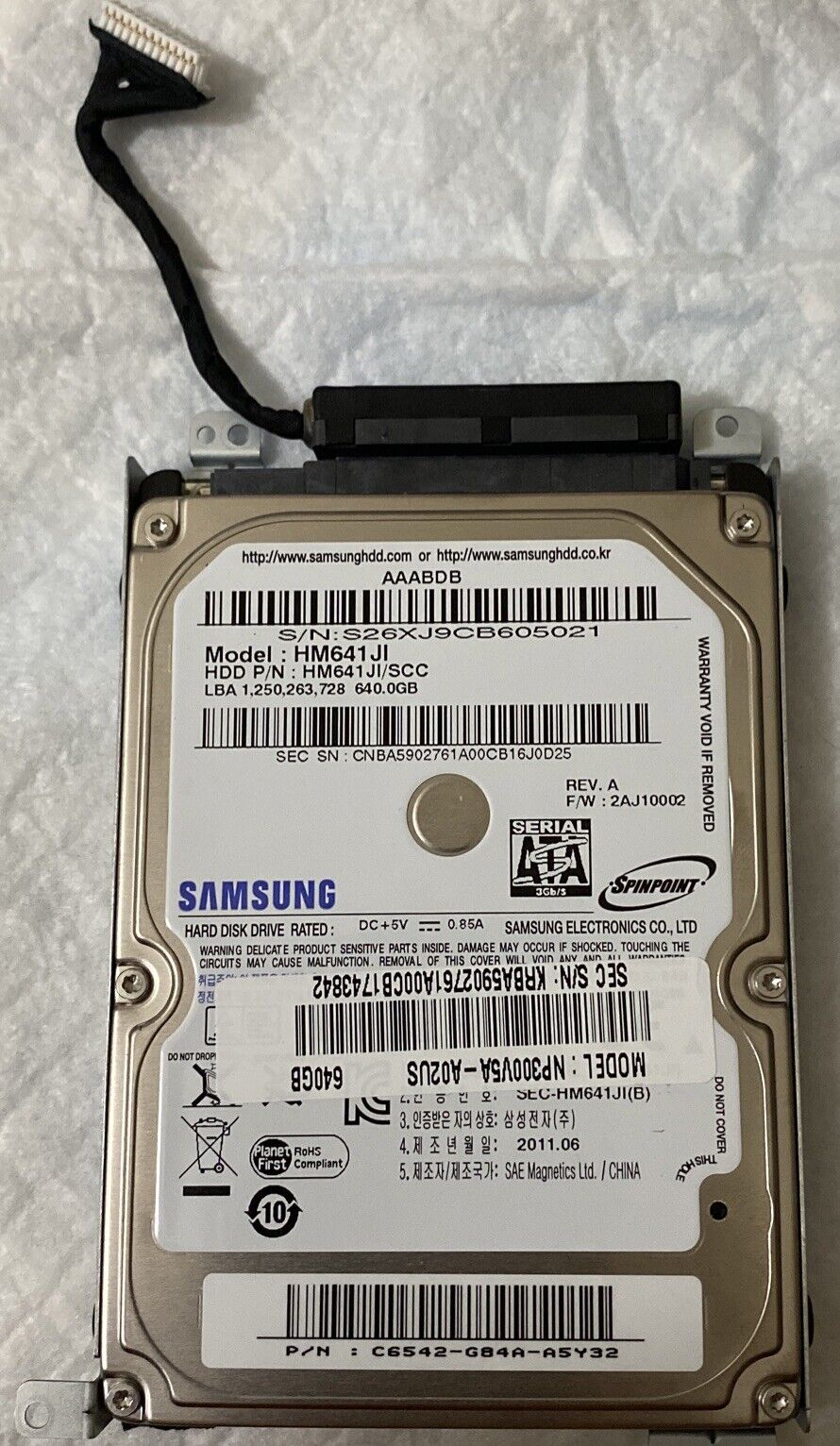Samsung HM641JI/SCC pn: HM641JI Model NP300V5A-A02US 640GB 2.5