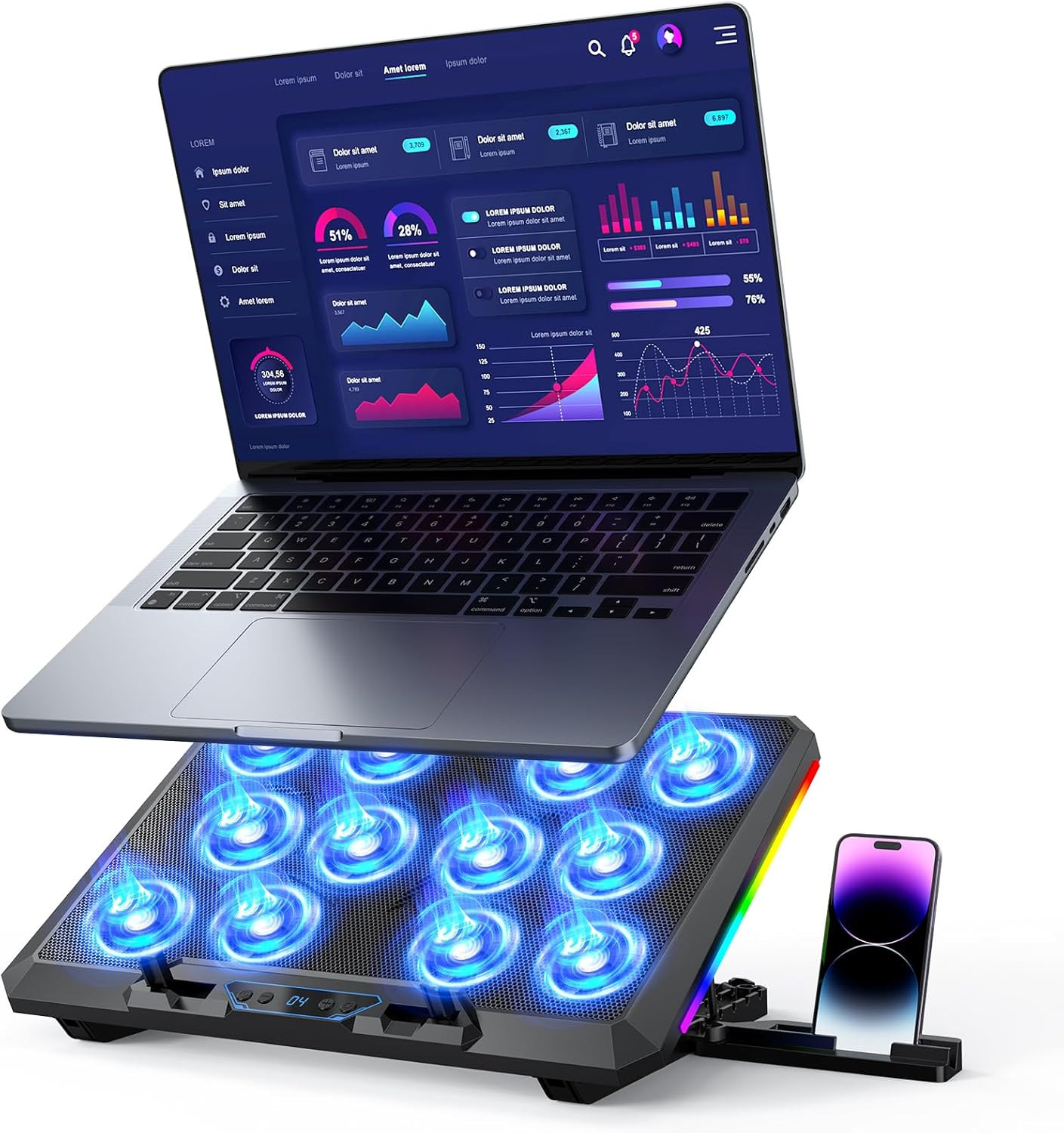 Laptop Cooling Pad with 12 Quiet Fans, Slim Portable for 12-17.3 Inch Laptop