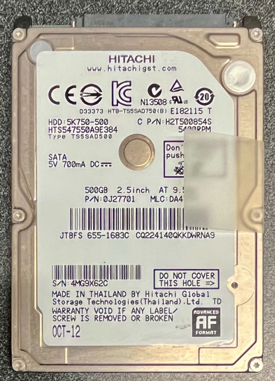 Hitachi 5K750-500 500GB SATA 2.5" HD Laptop Computer HDD Hard Drive
