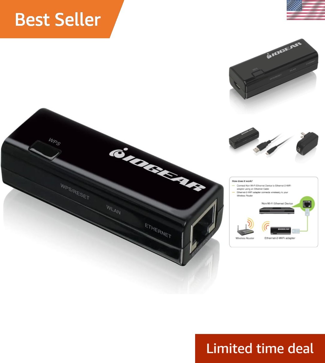 Universal Ethernet to Wi-Fi N Adapter - 300Mbps with WPS for Secure Connections