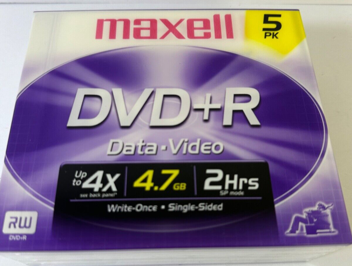 Maxell DVD+R 4.7 GB 2 HR New and Sealed DVD Rewriteable RW - 5 Pack Blank Media