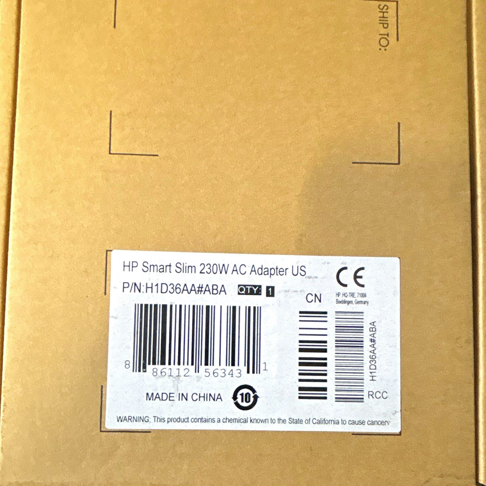 HP Smart Slim 230W AC Adapter Charger Black US MPN H1D36AA#ABA