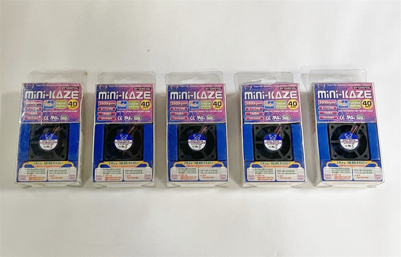Scythe SY124010L Mini-Kaze 3500RPM 12V 0.06A 40mm Silent Case Fan LOT 5 NEW