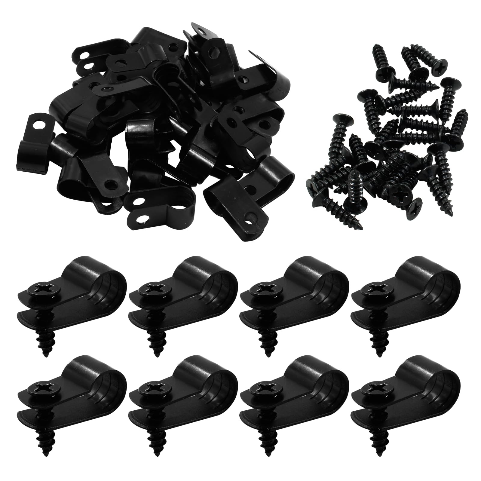 Bivethoi R-Type Cable Clip Wire Clamp, 5/16", Black, 120 PCS