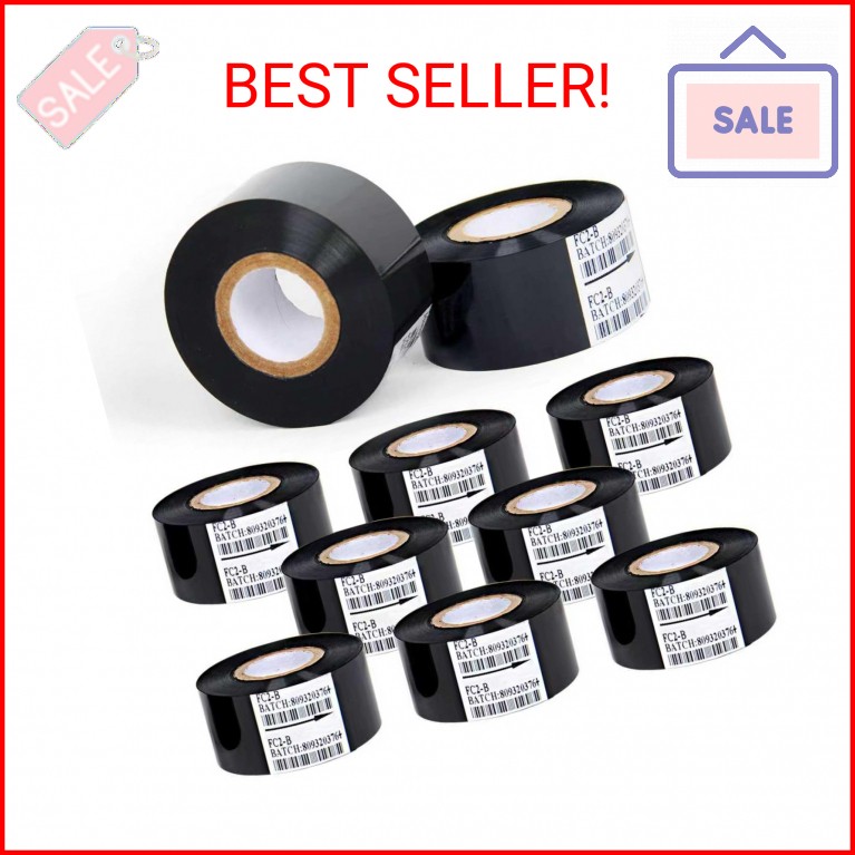 10 Rolls Black Resin Thermal Transfer Ribbon, 30mm x 100m — Hot Stamp Date & Bat