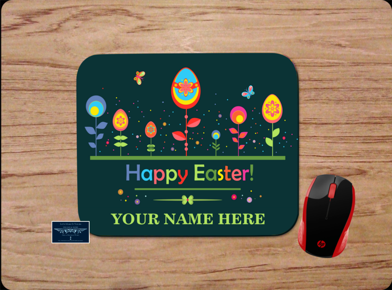 HAPPY EASTER PERSONALIZED NAME GREEN CUSTOM MOUSE PAD DESK MAT HOME SCHOOL WORK