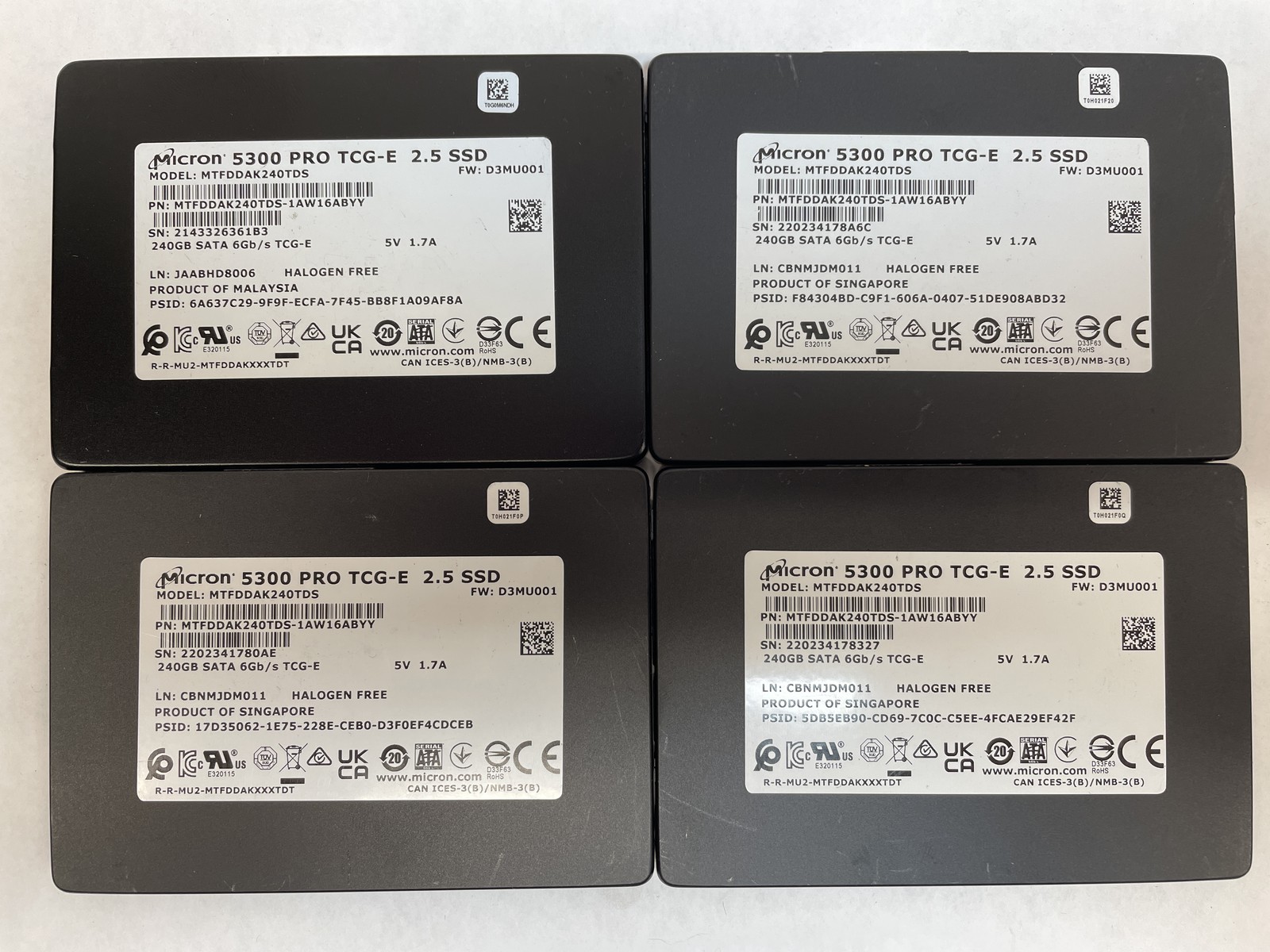 Lot of 4 Micron 5300 PRO 240GB 2.5" SATA III SSD MTFDDAK240TDS 85-94% Health