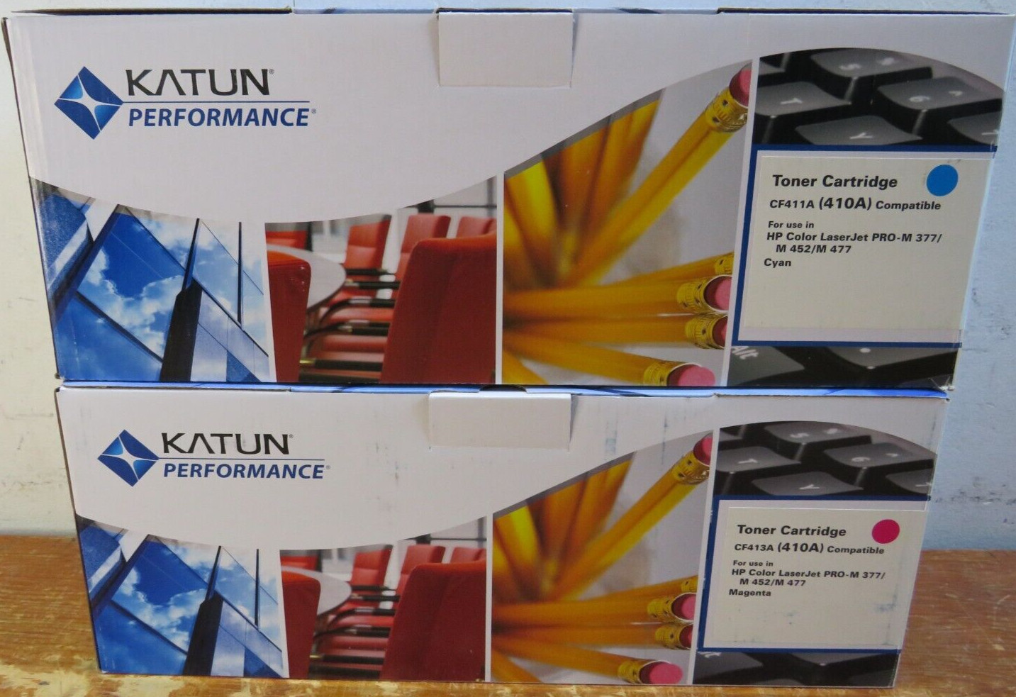 New Lot of 2 KatunToner HP Color LaserJet Pro-M Magenta & Cyan 410A