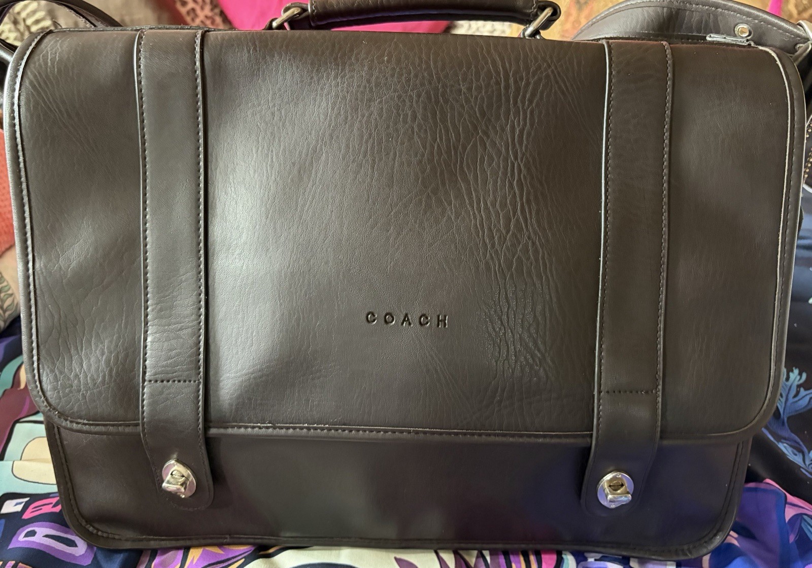 ￼Coach Brown Leather Briefcase for 15 in Laptop with Shoulder Strap and Handle