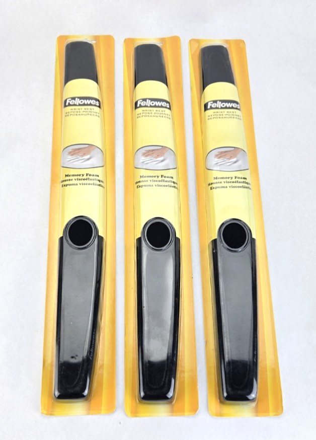 Lot of 3 Fellowes Wrist Rest Memory Foam 19 inch Long 2 inch Wide Black SEALED