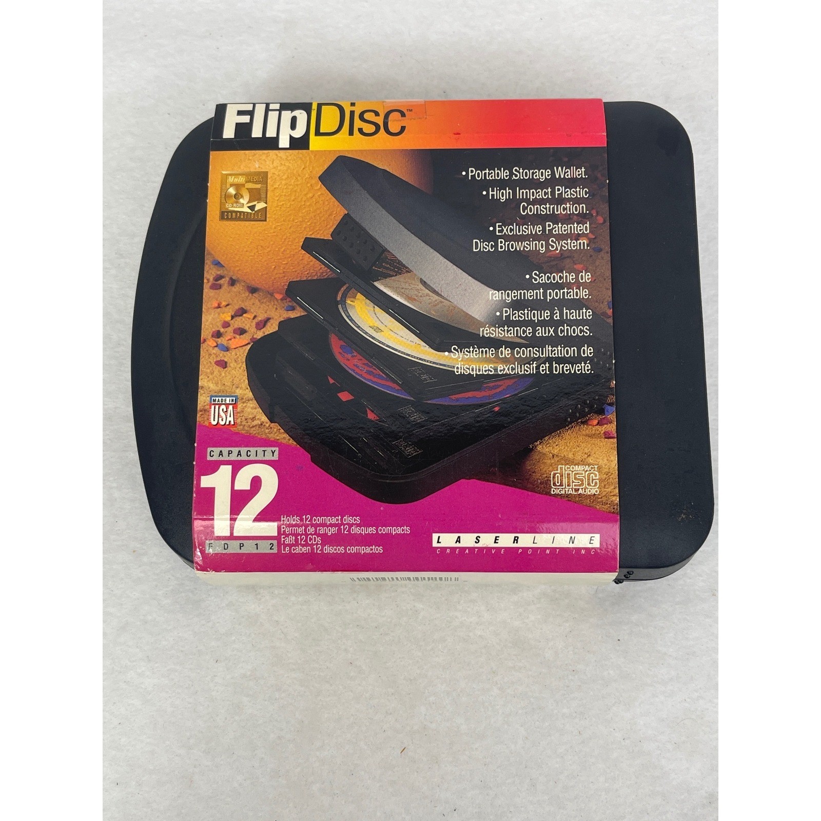 Laserline CD Storage Case FlipDisc FDP12 Black 12 Capacity Portable USA