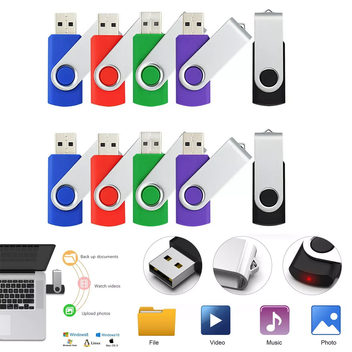 Wholesale 5/10/100PCS 1MB- 64GB USB 2.0 Flash Drive Memory Stick Jump Drive Lot