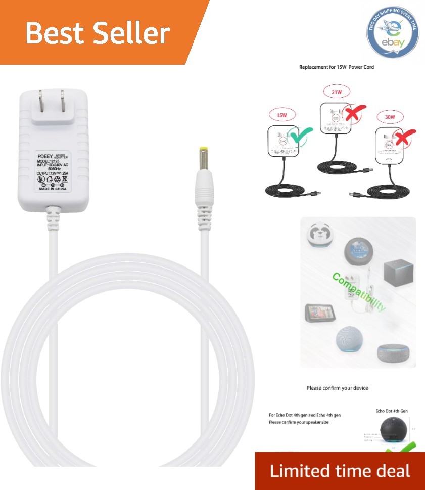High-Quality Replacement Power Cord for Multiple Alexa Devices - 5ft Long