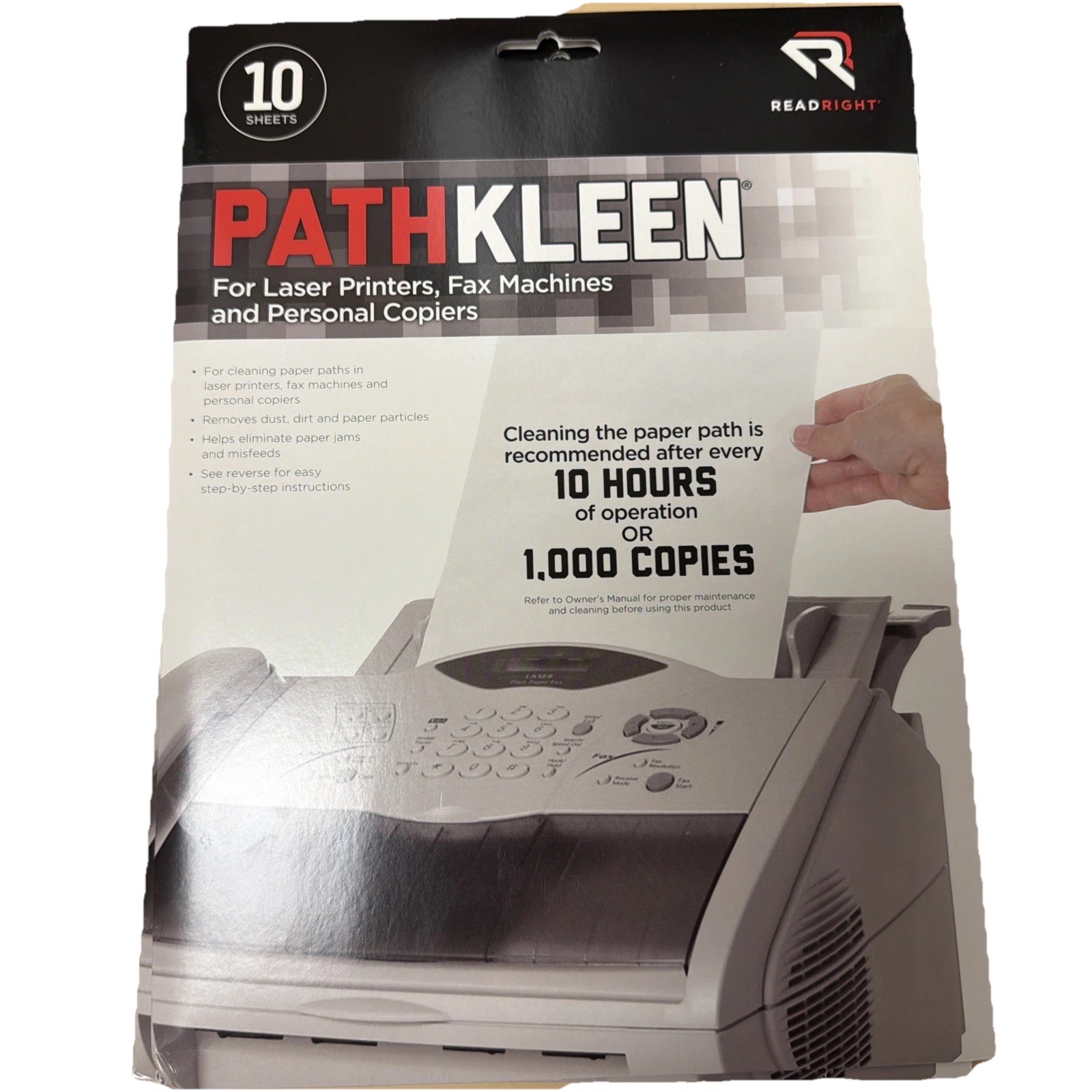 NEW REDRIGHT RR1237 Path Kleen 8.5 x 11 For Laser Printers, Fax Machines 10 Pack