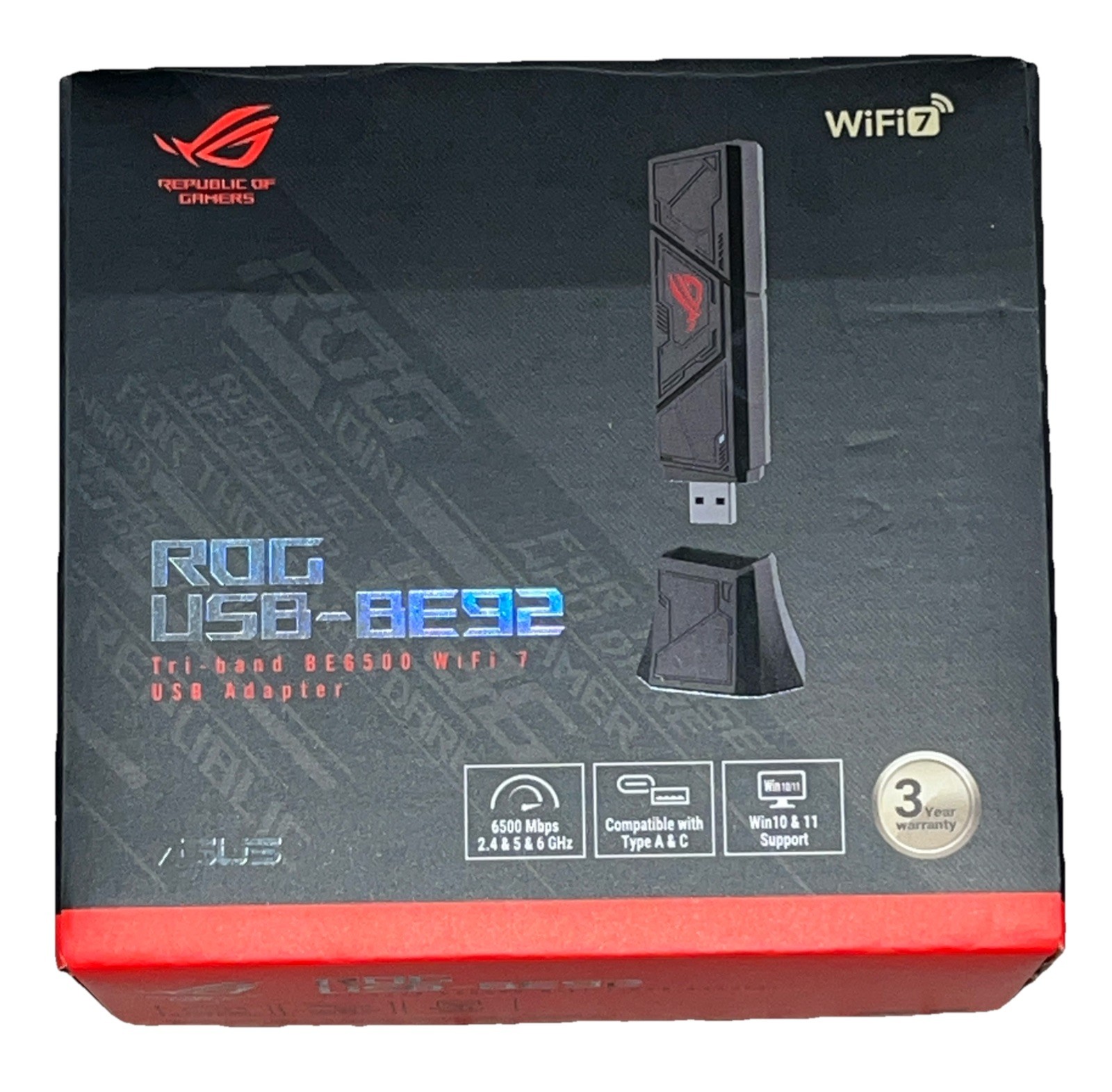 ASUS ROG USB-BE92 Tri-band BE6500 WiFi 7 USB Adapter