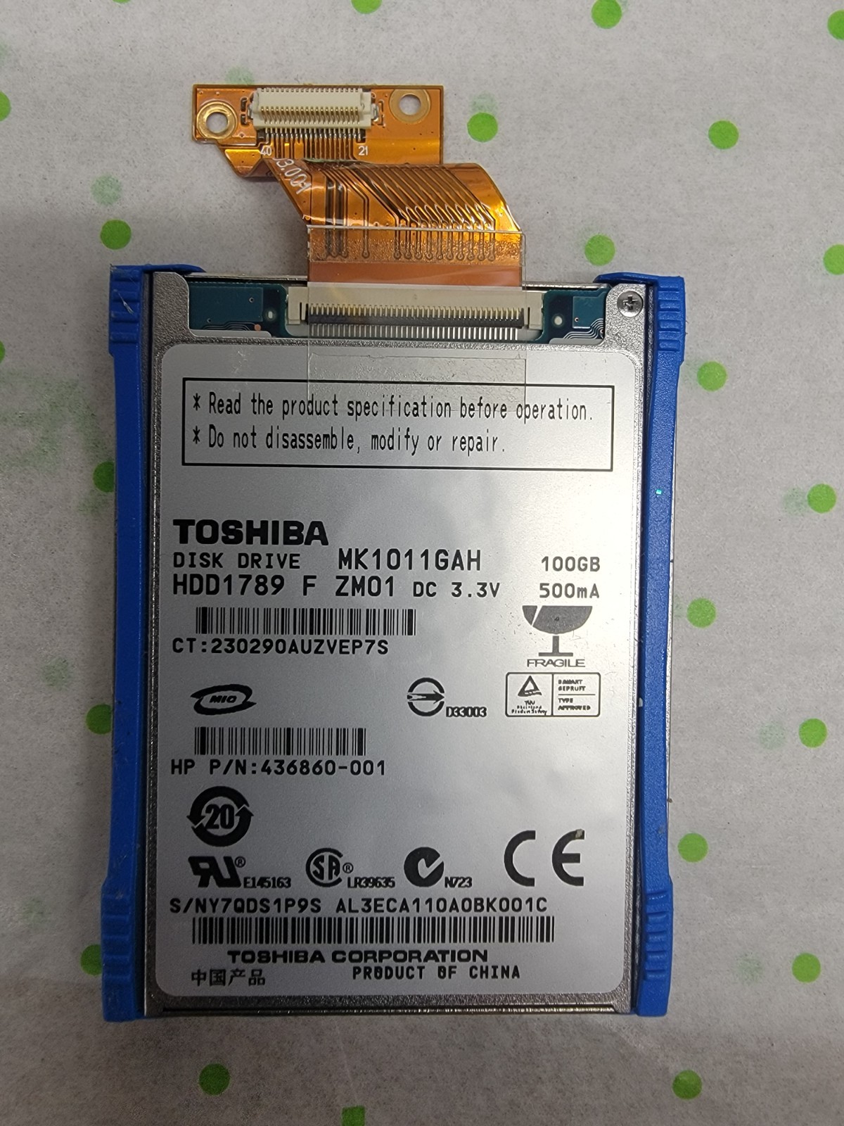 Toshiba 100GB MK1011GAH 1.8" Hard Drive -  HP 436860-001