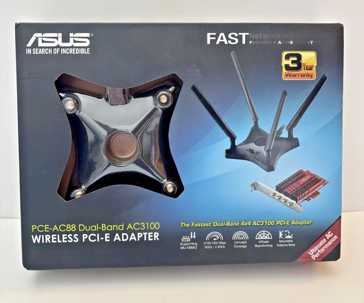 ASUS PCE-AC88 Dual-Band AC3100 Wireless PCI-E Adapter, NEW