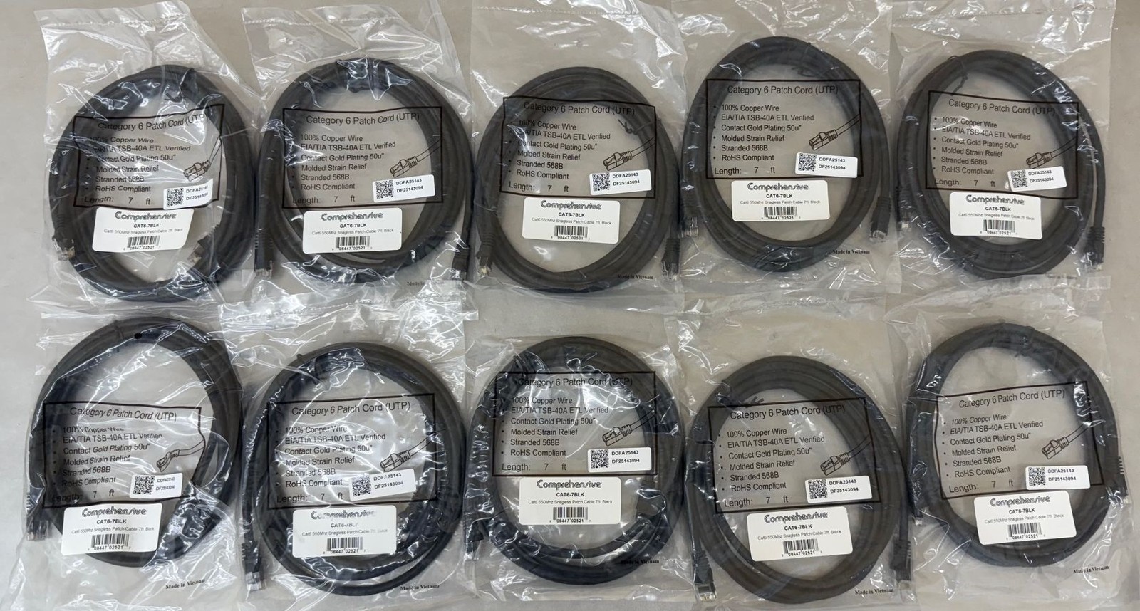 [Lot of 10] Comprehensive CAT6-7BLK Cat 6 550 MHz Snagless Patch Cable 7' Black