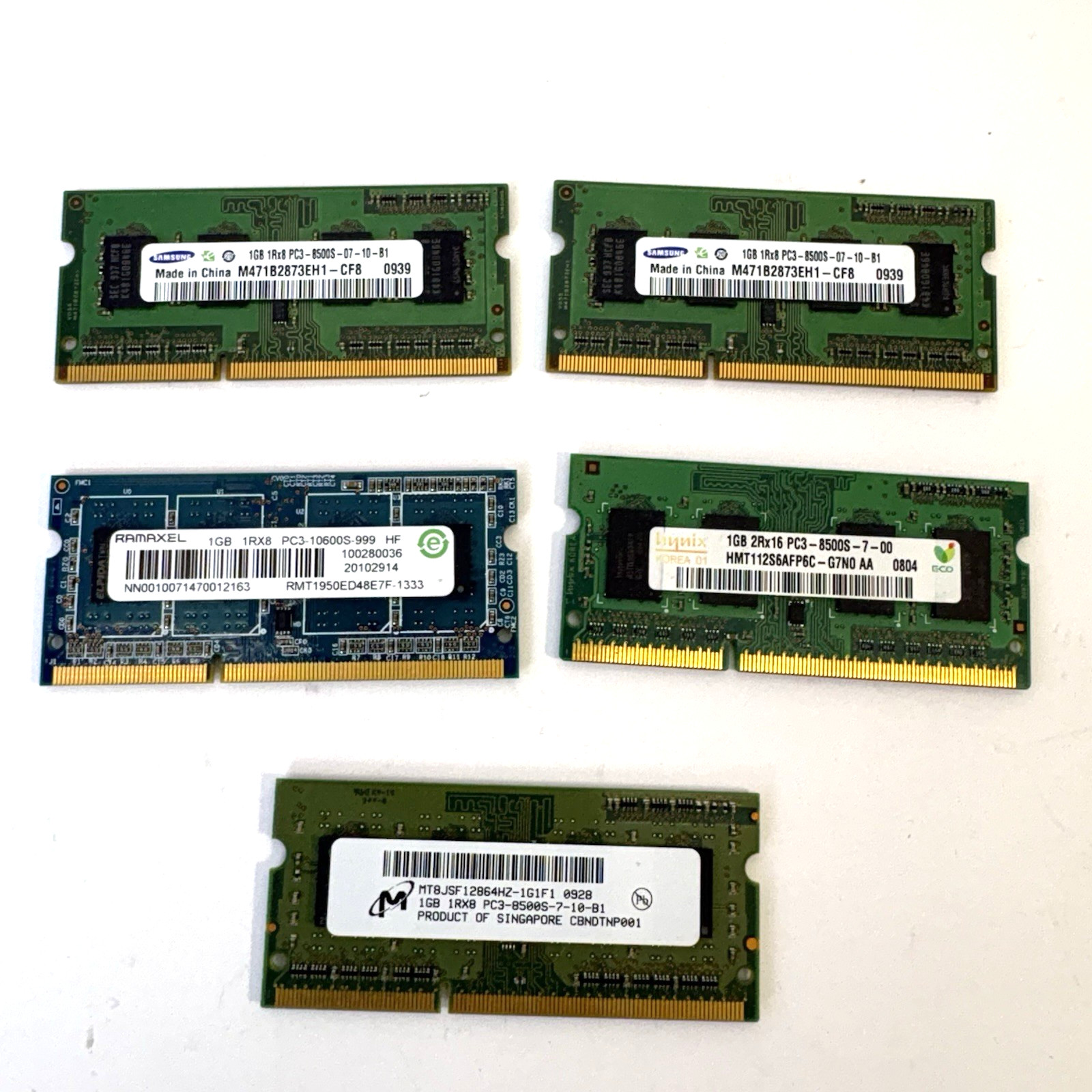 Lot of 5 Laptop RAM Memory Modules 1GB DDR3 Mixed Brands Untested AS-IS