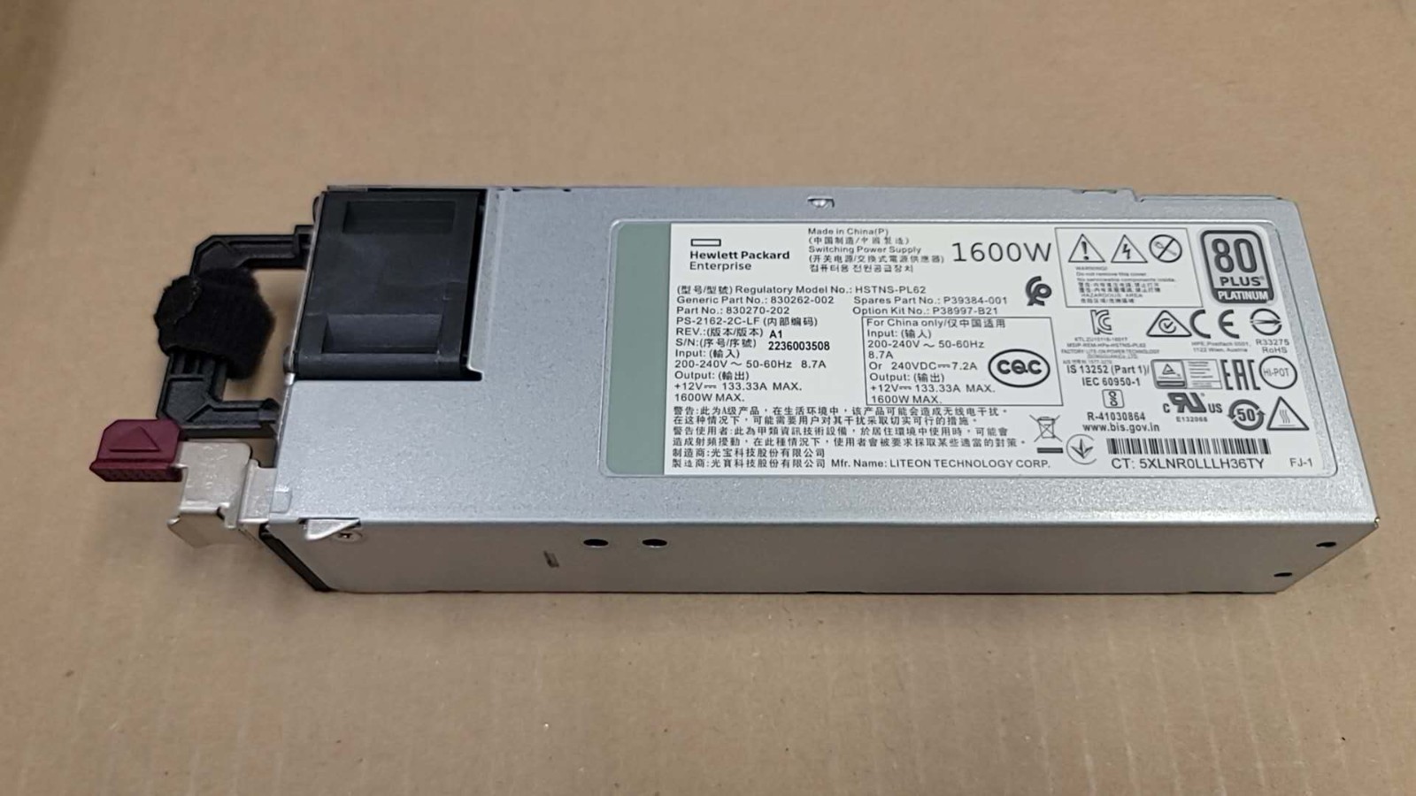 HPE 1600W Flex Platinum Hot Plug P39384-001 P38997-B21 830270-202 830262-002