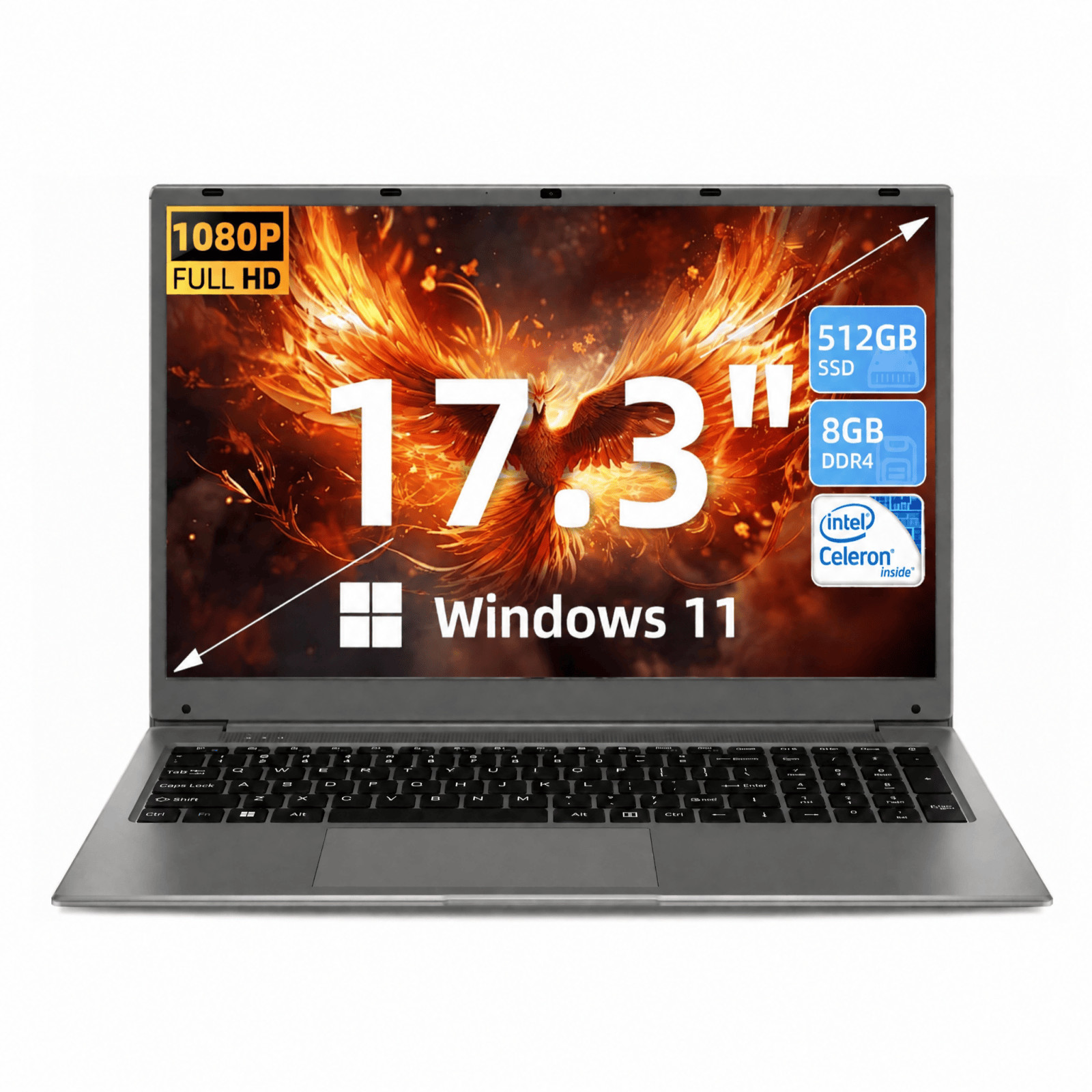 2026 SGIN 17.3" FHD IPS Laptop 8GB RAM 512GB SSD 8000mAh Windows 11 WiFi BT HDMI