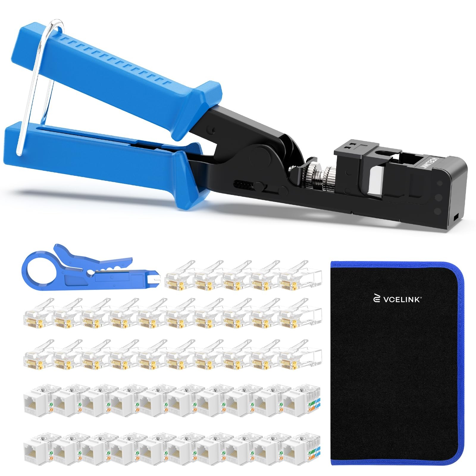 CAT6 Keystone Jack Kit Punch Down Tool 20 Jacks 25 RJ45 Connectors