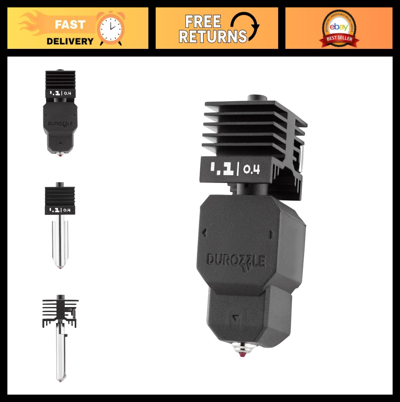 0.4mm Ruby Nozzle Hotend for 3D Printers, Abrasion Resistant, High Speed, Silico