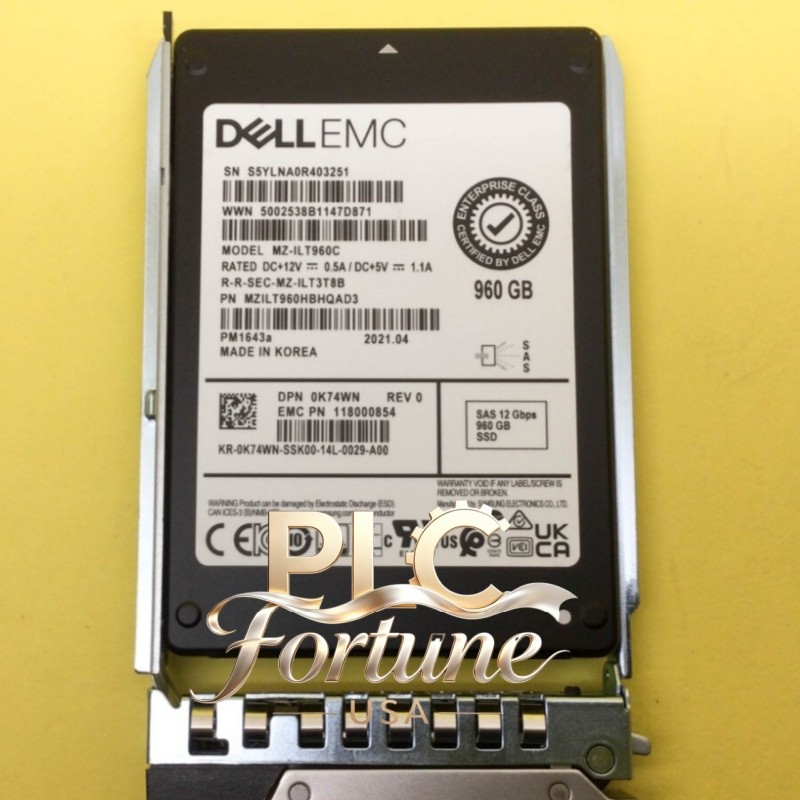 New DELL EMC K74WN 0K74WN 960GB RI 12Gb/s SAS Gen 14 15 16 Server SSD W/Tray