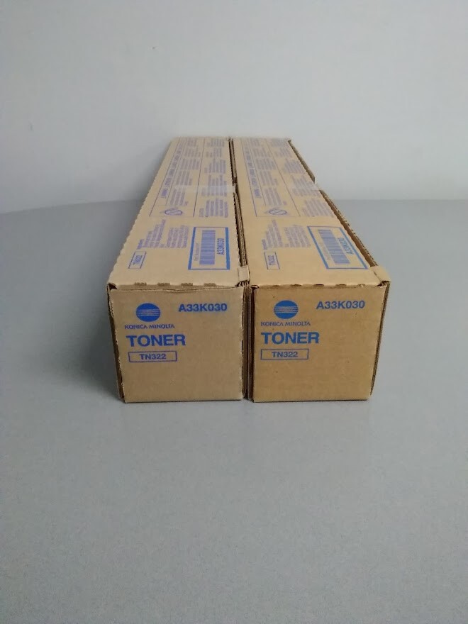 Konica Minolta A33K030 (TN-322) Black Toner Cartridge,bizhub 224e, 284e Lot of 2