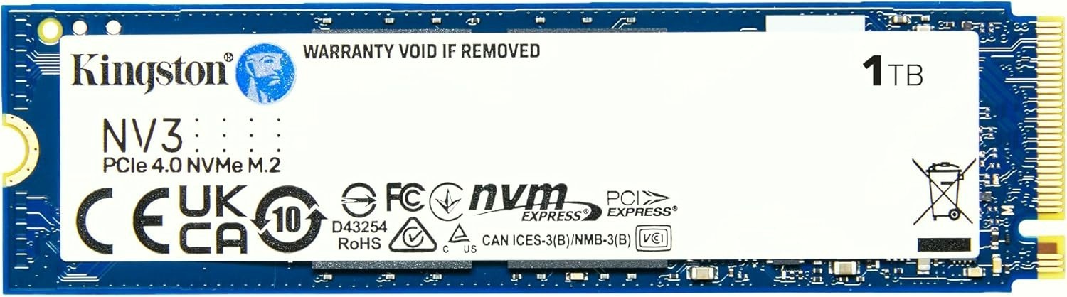 Kingston NV3 1TB M.2 2280 NVMe SSD PCIe 4.0 Gen 4x4 Up to 6000 MB/s SNV3S/1000G