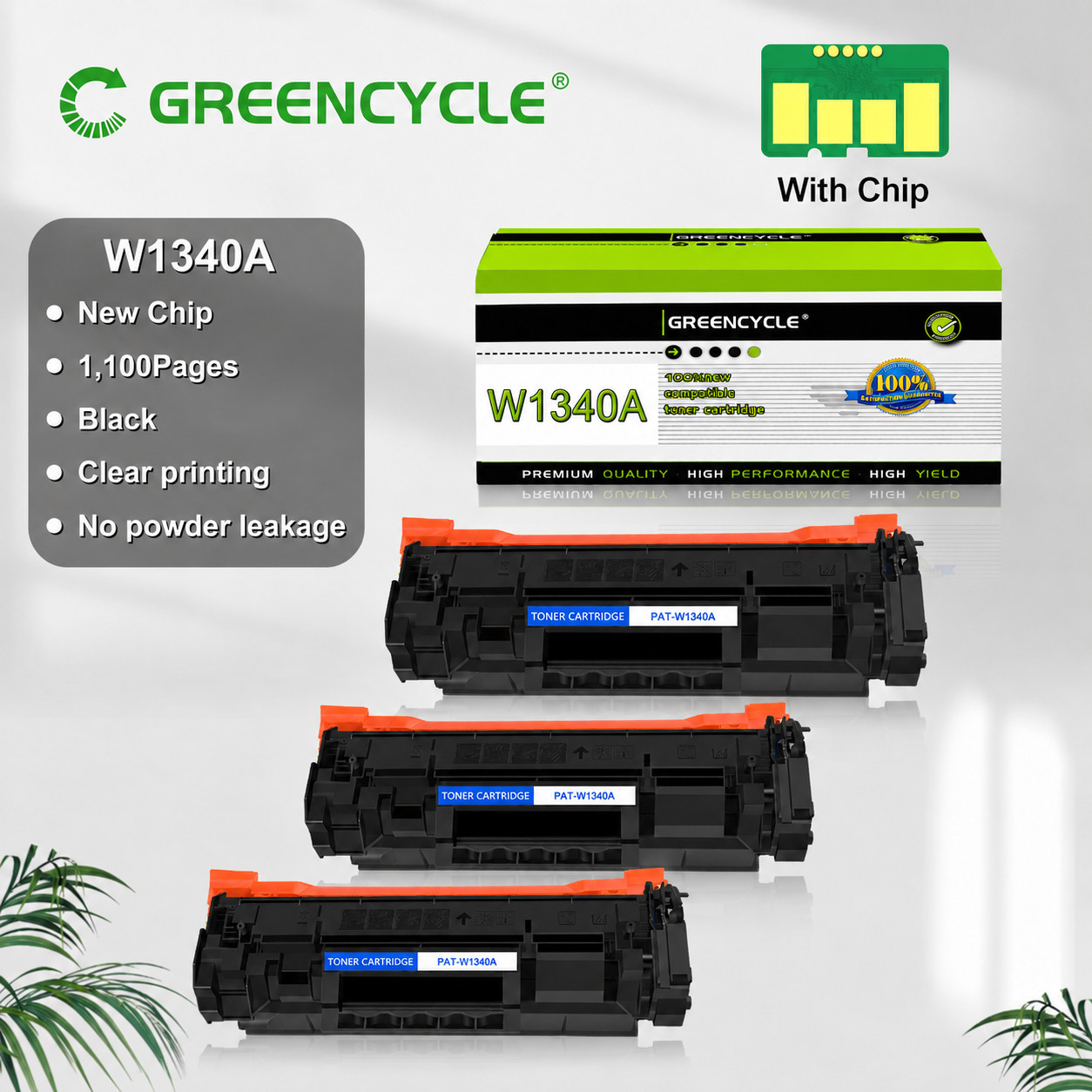 Greencycle 3PK New Chip W1340A Toner Fit for HP 134A Laserjet MFP M234dw M234sdn