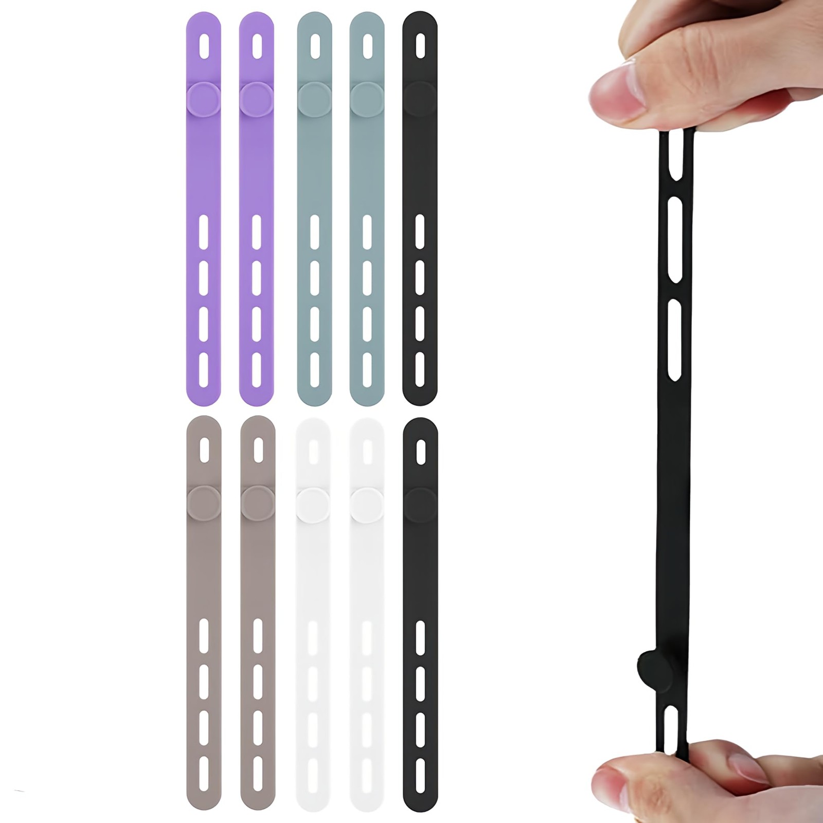 10 Pcs Silicone Cable Ties,Elasticity Cable Organizers for Electrical Cords |...