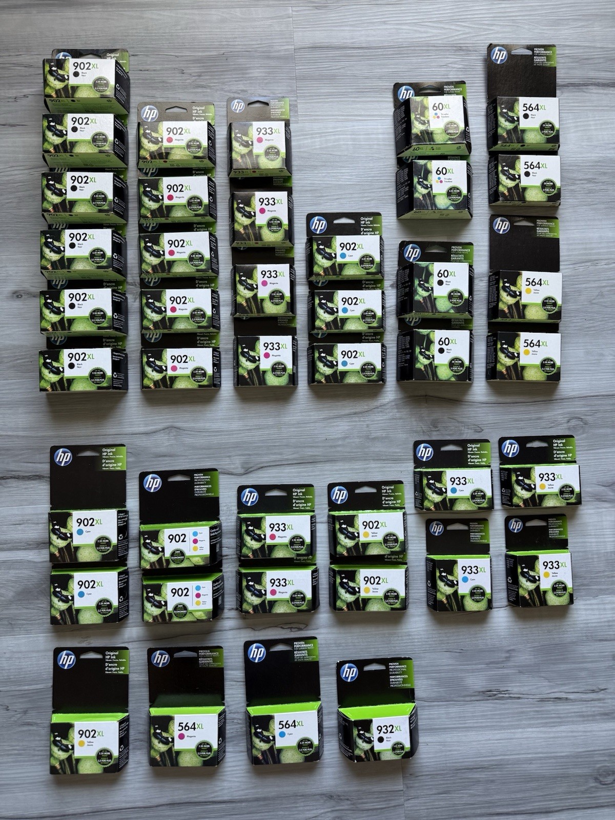 HP Genuine Original OEM Ink Lot of 42 with 902XL / 933XL / 932XL / 564XL / 60XL