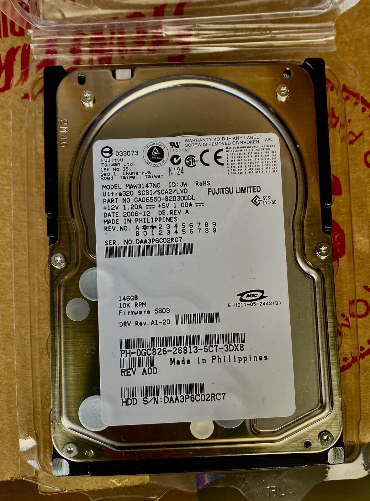 PH-0GC826 DeLL 0GCH26 3.5” Hard disk  146GB 10K U 320 SCSI 80PIN MAW3147NC