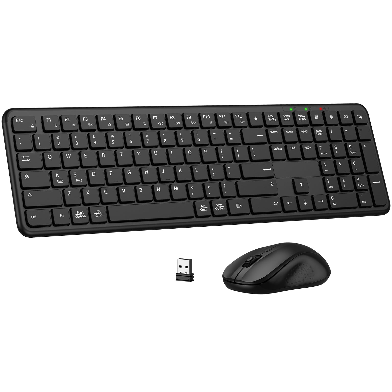 Full-Size Wireless Keyboard and Mouse Combo Black- Ergonomic Sleep Mode