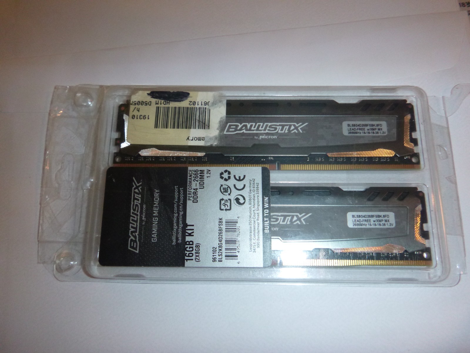 Ballistix By Micron 16gb 2x8GB DDR4 2666MHZ Desktop Ram Memory (OPENED BOX)