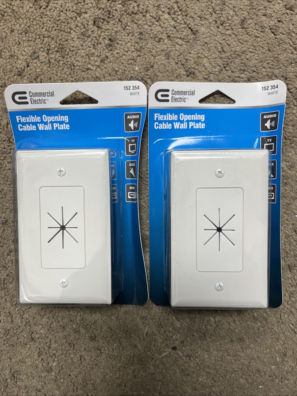 Commercial Electric 1-Gang Flexible Opening Cable Wall Plate, White (2PK)