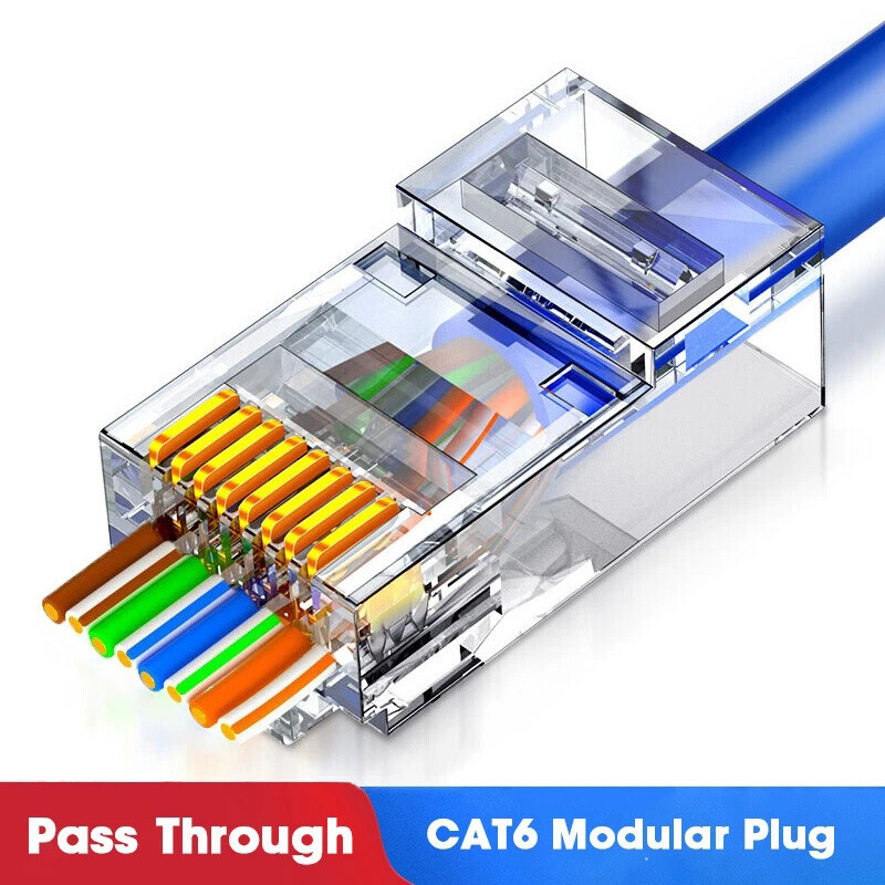Cat6/5e Pass Through RJ45 Modular Plug Network Connectors UTP for Ethernet Cable
