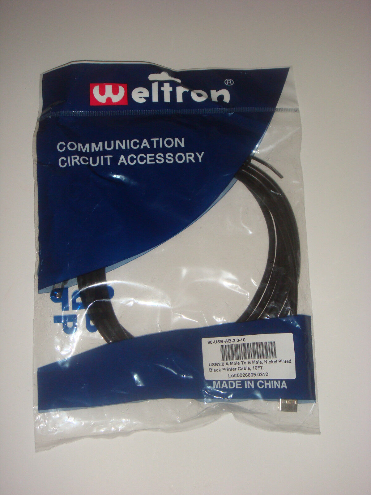Weltron 10ft USB Cable A to B USB 2.0 Cable 90-USB-AB-2.0-10 NEW