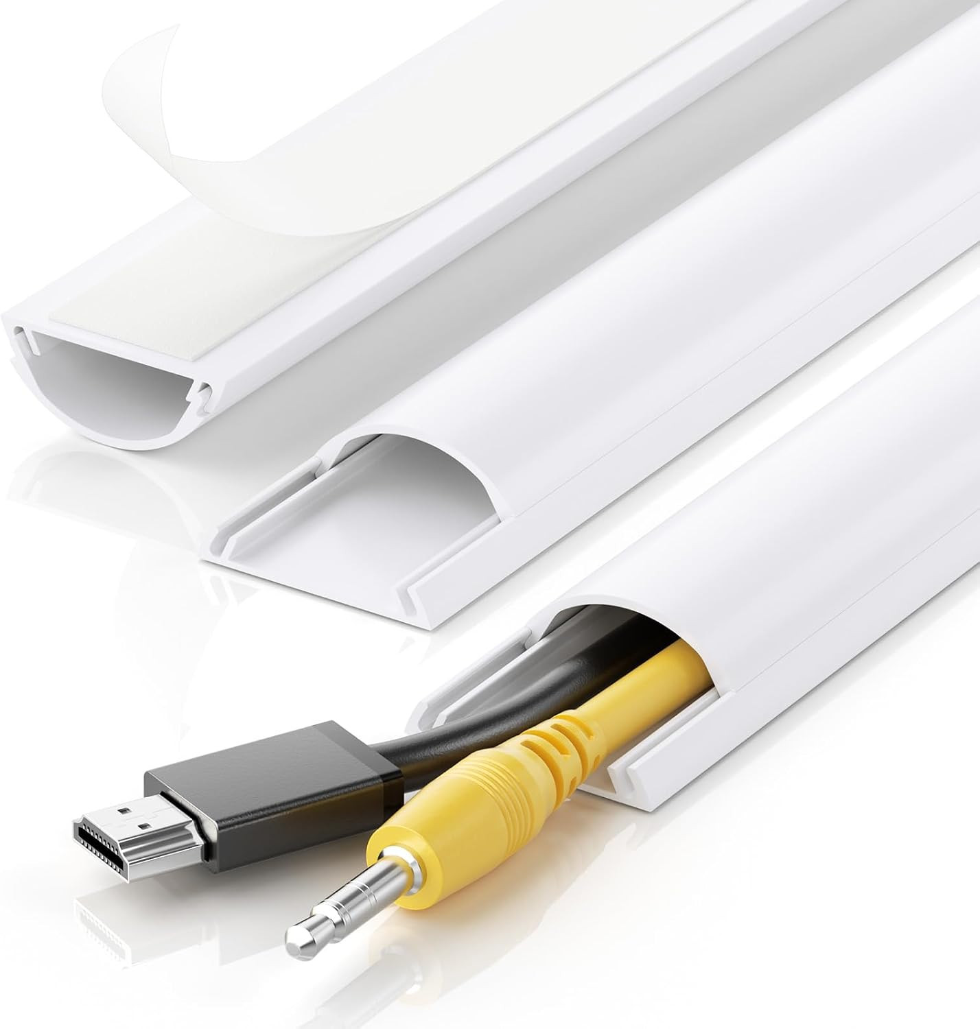42.5In Cord Cover, Half round Cord Hider, W1.18 X H0.43In, White | Self-Adhesive